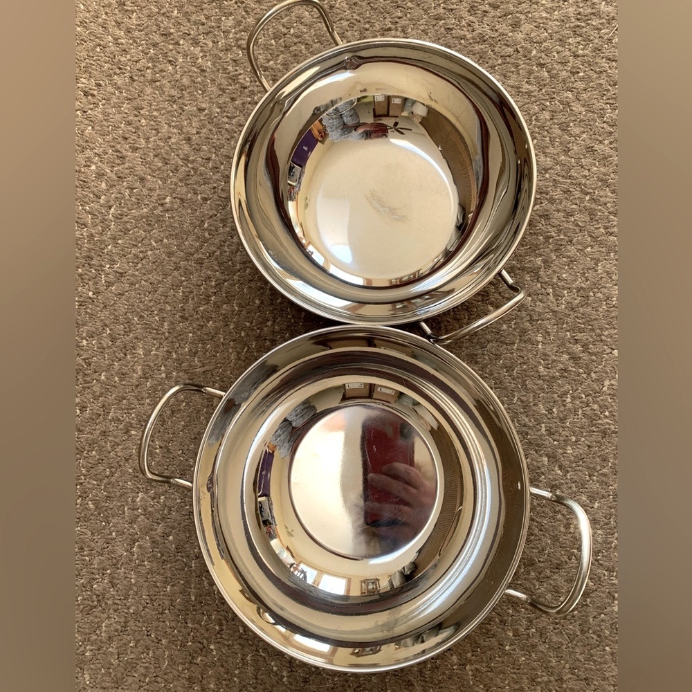 Set of 2 Stainless Steel Bowls w/ Handles | 8” Prep Serving Soup Durable Metal